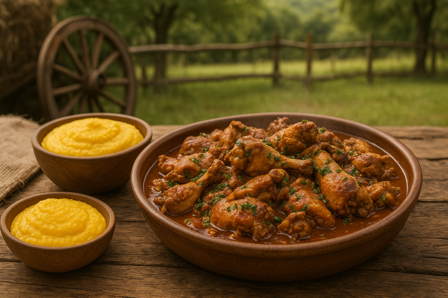 Um prato servido com frango caipira e polenta